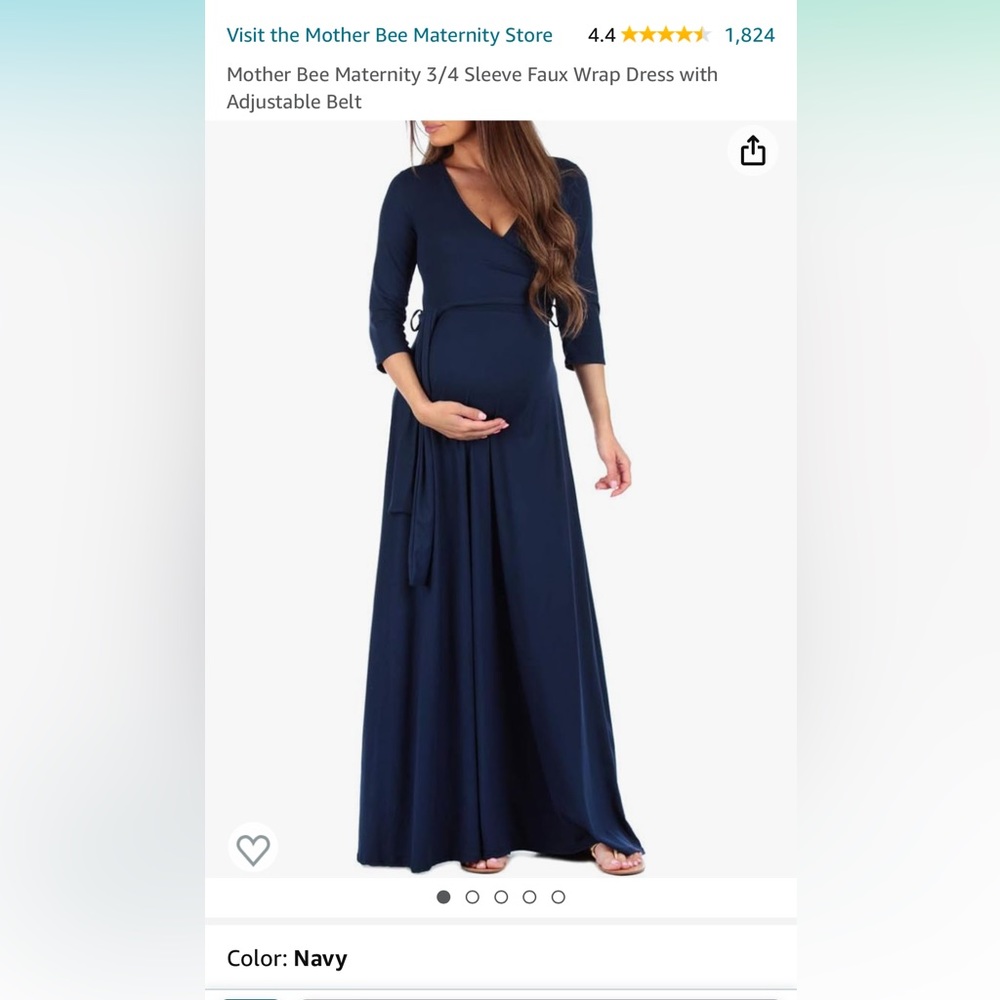 Mother Bee Maternity 3/4 sleeve wrap dress Navy blue